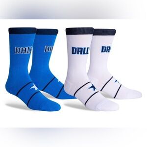 NWT Dallas Mavericks Two-Pack Home/Away Uniform Crew Socks Blue/White Mens Large